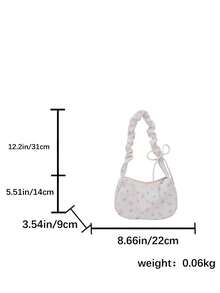 Xuân/Hè mới - Túi đeo chéo họa tiết hoa dễ thương, trang trí bằng ruy băng và nơ, túi đeo vai bằng polyester nhẹ, thích hợp để đi làm và du lịch, thiết kế đen trắng với họa tiết hoa màu hồng, túi đi làm in hoa nhẹ - trắng - Xem 5