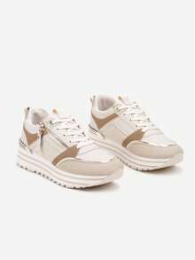 Zapatillas brillantes y gruesas para mujer - Casual para viajes en primavera/otoño - Beis - Ver 5