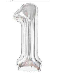 MEGA Globo Metálico Gigante 'UNO' Número 1 (32 Pulgadas / 81 cm) para Fiestas - Plateado - Ver 2