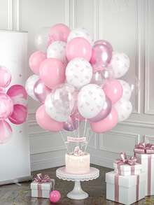 52 个 12 英寸粉色乳胶蝴蝶结气球，派对蝴蝶结装饰 - 淡粉色透明白色蝴蝶结乳胶气球，用于蝴蝶结迎婴派对装饰，女士粉色生日派对单身派对粉色新娘订婚蝴蝶结主题婚礼周年纪念用品，公主，派对装饰用品