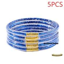 Set 5 buah Gelang Akrilik Berkilau Emas Solid Multi-Layer yang Lucu, Gelang Jelly Modis Cocok untuk Dipakai di Pantai & Liburan - Strip berkilauan - View 19
