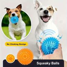 6pcs Large Spiked Dog Chew Balls - Plastic Rubber Toys, Suitable For All Dog Breeds, Geometric Pattern, Promote Dental Health, Ideal For Heavy Chewers - Multicolor - View 4