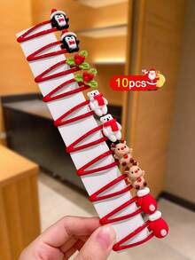 10pcs/Set Cute Cartoon Christmas Santa Claus, Snowflake, Reindeer, Christmas Tree, Penguin, Bear Christmas Socks, Bells, Christmas Gift Hair Clips, Girls Christmas Party Hair Accessories, Colorful Fashion Hair Pins