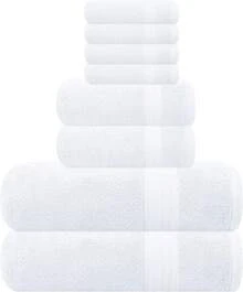 GLAMBURG - Juego de toallas ultra suaves de 8 piezas,% algodón hilado en anillo, contiene 2 toallas de baño de gran tamaño de 27 x 54, 2 toallas de mano de 16 x 28, 4 paños de lavado de 13 x 13 pulgadas, para uso diario, hotel y spa, color verde azulado - Blanco - Ver 12