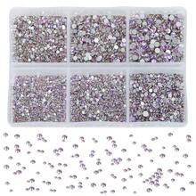 Bymitel 7200 Pieces 6 Mixed Sizes Glue Fix On Glass Rhinestones Round Crystal Gems Flatback For DIY Jewelry Making With One Picking Pen(6-Sizes 7200PCS, Green Pink){"Color_name":"GreenPink","Size_name":"6-SIZES7200PCS"} - 綠色粉紅6尺寸7200件 - 查看 5