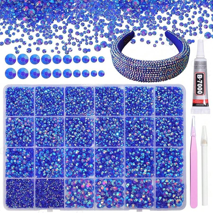 21000Pcs Blue AB Rhinestones For Bedazzling Kit, Mix Sizes Jelly Bedazzling Resin Gems, Blue AB Gems Bedazzling For Crafting, Flatback Resin Rhinestones For Craft DIY Face Makeup{"Color_name":"S7"} - S7 - 查看 1