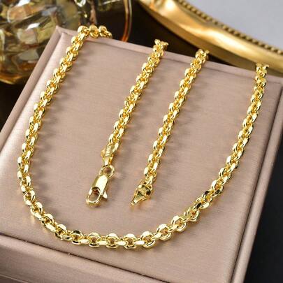 Fashion Minimalist 750 Italian 14K Copper Gold-Plated Hollow Out 3D Circle Necklace For Women Daily Party Wear,Punk Style