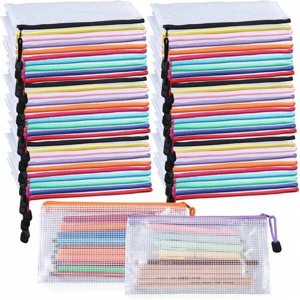 10pcs Mesh Zipper Pencil Case Bulk, 9"X5" Small Clear Pencil Pouch Bag, Multi-Purpose Cosmetic Toiletry Bag For School Supplies, Documents, Travel, Stationery Organization