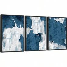 Large Framed Wall Art Canvas - Natural Framed Art Canvas Pictures For Living Room Modern Canvas Prints For Bedroom Black Float Framed Artwork For Home Office Kitchen Decor 16" X 24" X 3pcshalloween - 藍色 - 查看 4