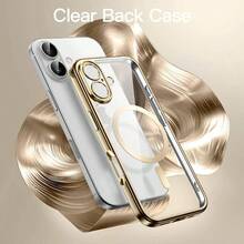 Funda Magntica para 17 6.3 Pulgadas, Proteccin Completa Lente Cmara, Compatible con, Marco TPU Suave Galvanizada con Respaldo PC Dura Claro Oro - Oro - Ver 3