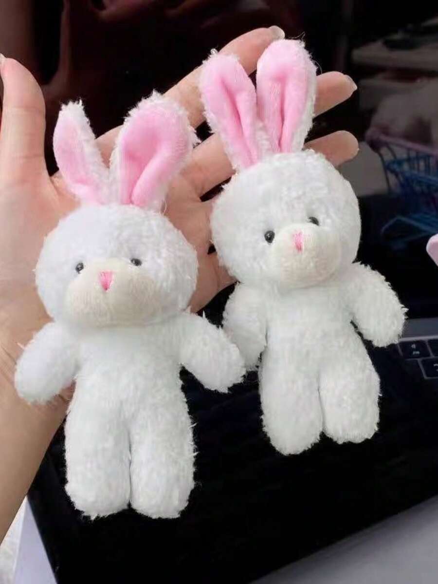 Kit com 6 pcs Chaveiro Pingente de Coelho de Pelúcia Pingente. - Branco - Visão 1