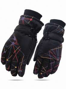 1pair Kids Waterproof Winter Warm Snow Gloves, Unisex Windproof Ski Gloves - Black - View 5