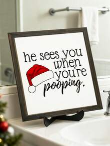 1 pieza Letrero divertido de Navidad para el baño, adorno de sombrero navideño para el tocador, decoraciones de escritorio festivas, decoraciones navideñas de estilo granja rústica, decoraciones navideñas para el hogar de invierno, decoraciones para fiestas navideñas, adecuado para sala de estar, dormitorio, baño