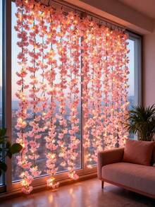 1 Roll LED Cherry Blossom String Lights (2m/6.56ft) - Battery Powered Warm White Fairy Lights For Birthday, Wedding, Ramadan, New Year, Christmas Decor - Pink Plastic Wall Hanging Lamp (Batteries Not Included), Party Atmosphere Lighting | Elegant Wall Lamp | Battery Powered Lights, Decorative Lamp - Pink - View 2