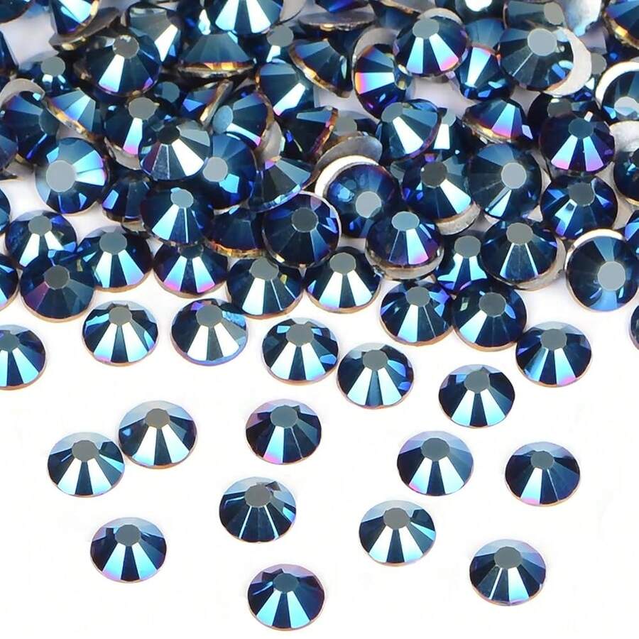 1440PCS Art Nail Rhinestones Non Hotfix Glue Fix Round Crystals Glass Flatback For DIY Jewelry Making With One Picking Pen (Ss12 1440pcs, Mine Blue){"Color_name":"MineBlue","Size_name":"Ss121440pcs"} - MineBluess121440件 - 查看 1