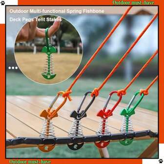 Outdoor Camping Canopy Tent Deck Fixing Multi-Function Tent Fish Bone Ground Nail Spring Wind Rope Aluminum Alloy Rope Buckle