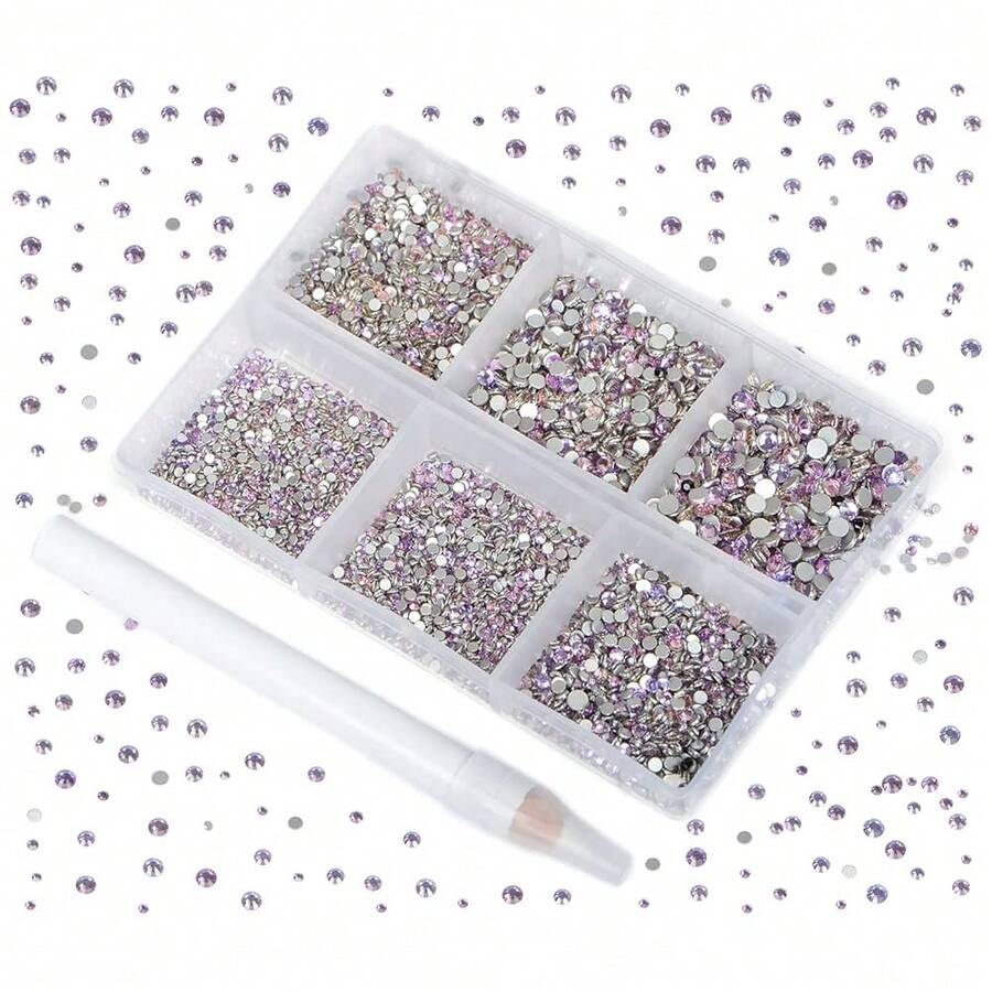 Bymitel 7200 Pieces 6 Mixed Sizes Glue Fix On Glass Rhinestones Round Crystal Gems Flatback For DIY Jewelry Making With One Picking Pen(6-Sizes 7200PCS, Green Pink){"Color_name":"GreenPink","Size_name":"6-SIZES7200PCS"} - 綠色粉紅6尺寸7200件 - 查看 1