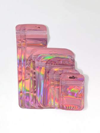  100 件时尚全息珠光自封 PE 塑料袋，可重复使用防尘袋，适用于珠宝、耳环、项链、派对礼品