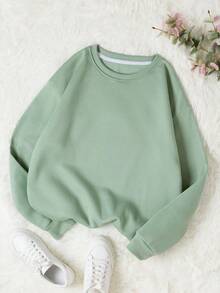 LCWomen's Drop Shoulder Long Sleeve Sweatshirt,Long Sleeve Tops Graduation,Back To School Outfits,Graduation,Teacher Outfits Women,Back To School Pullover Fall OutfitCasual Daily Wear - 薄荷綠 - 查看 12