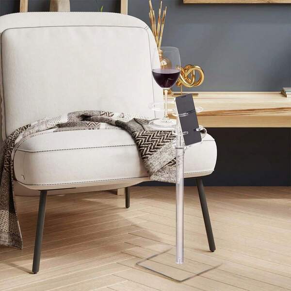 1pc Acrylic Drink Table For Small Spaces - Sofa Side Table For Drinks, Remote Controls, Phones - 7.9 Inches Long X 7.9 Inches Wide X 19.69 Inches High