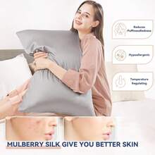 % Silk Pillowcase,21 Momme Both Side Real Silk Pillowcases Hidden Zippered Slip Silk Pillowcase Soft Breathable Hair, Skin And Good Sleep(, Standard:20x26) - Chim công xanh - Xem 12