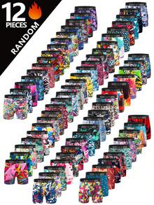 KJFISTMU Men's Boxer Briefs, 12-Piece Random Set, Breathable Underwear, Antibacterial, Stylish Men's Printed Graffiti, Comfortable Fit, Quick-Drying, Elastic Waistband With Anti-Slip And Secure Fit, Soft And Lightweight Fabric, Sports Men's Underwear - 彩色 - 查看 12