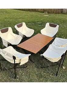 Silla plegable para acampar, silla lunar para exteriores con bolsillo, silla de playa antideslizante resistente de 150kg, silla plegable portátil Sillas de playa plegables SILLA PORTABLE - Beis - Ver 4