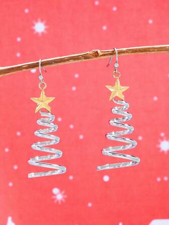 圣诞树吊坠耳环 - 女士节日礼物、感恩节主题耳环、圣诞派对礼物 - 金属、无羽毛、无需电源
