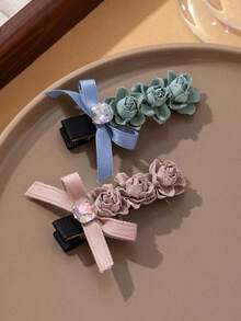 1pc Cute Bowknot Rhinestone Floral Decor Hair Clip, Suitable For Daily Wear, Festivals, Dates, Gifts, Claw Clips