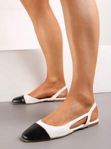 Women's Contrast Toe Slingback Flats - Casual Summer Sandals - White - View 2