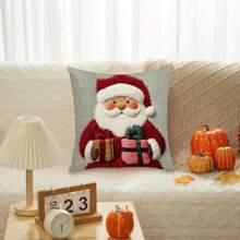 Fundas de cojín navideñas con diseño de muñeco de nieve, Papá Noel y reno. Decoración invernal para el hogar, ideal para fiestas navideñas. - Rojo - Ver 4