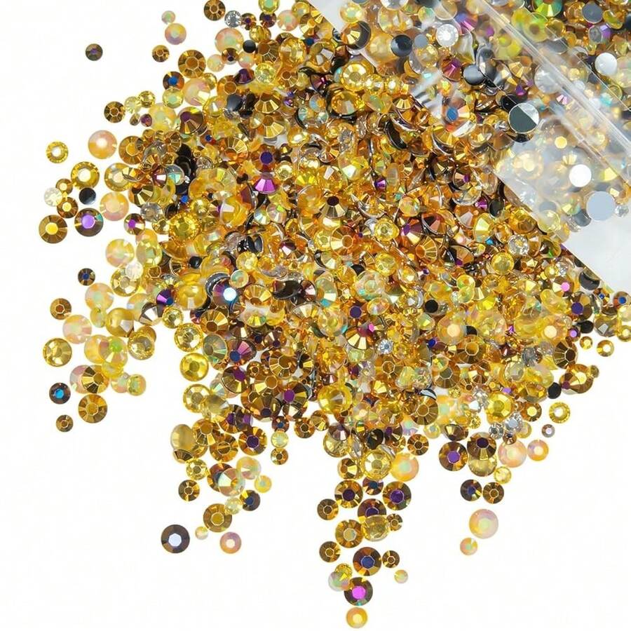 Resin Rhinestones For Bedazzling Crafting 3-6mm Metallic Gold Golden Yellow AB Colorful Stones Gems Diamonds For Face Eyes Makeup Tumblers Bottles Mugs Crafts Clothes Shoes Phones Scrapbooking{"Color_name":"GildedHarvestGoldenSeriesMix","Size_name":"3-6mmRhinestones"} - GildedHarvest黃金系列混合 - 查看 1
