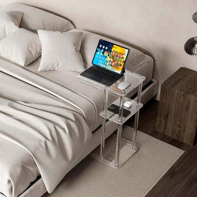 1pc Transparent Acrylic Side Table, C-Shaped Sofa Coffee Table, 3-Tier Snack Table For Living Room, Bedroom, Bathroom