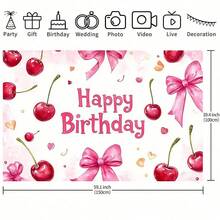 A Cute Cherry Girl Birthday Backdrop, Decorated With Pink Bows And Adorable Fruit Elements, Suitable For Photography, Birthday Celebrations, Holiday Decorations, Portrait Props, Party Banners, And Birthday Party Backgrounds. - Multicolor - View 5