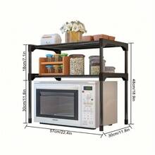 1pc Stainless Steel 2-Tier Microwave Oven Rack, Detachable & Stackable Kitchen Storage Shelf, Countertop Organizer Rack For Spices And Kitchenware, Space-Saving Home Accessory - Black and White - View 9