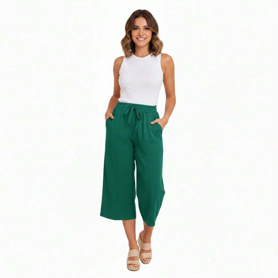 Pantacourt Pants Plain Duna Fabric Fashion Blogger - Verde - Ver 1