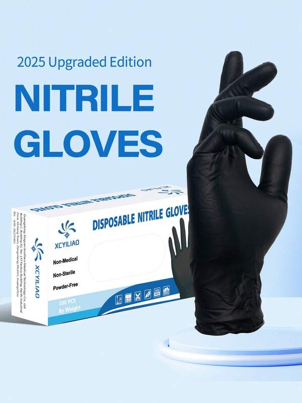50/100pcs Disposable Nitrile Gloves, Suitable For Kitchen, Bathroom, Safety Anti-Slip, Cleaning Essential Gloves, Disposable Pure Nitrile Gloves