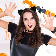 MUKOSEL Black Cat Ears Headband With Bell Collar Set Black Cat Costumes For Women Cat Costume Accessories Halloween Cosplay Party Costumes For Adults Women