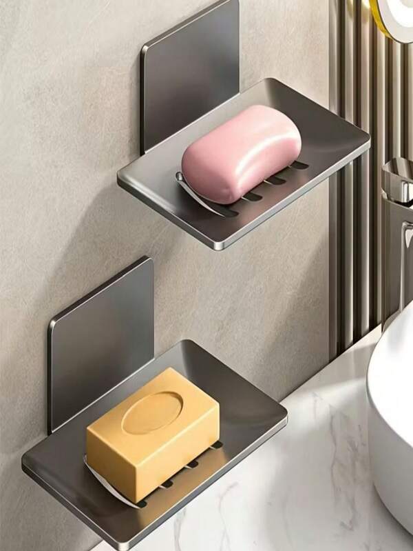 2PCS Wall Soap Dish Space Aluminum Soap Sponge Holder Without Drilling Shower Storage Organizer For Bathroom Kitchen Accessories