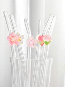 1 件/6 件花朵装饰玻璃吸管，适合饮用果汁、奶茶、咖啡、冷饮，弯曲吸管设计，学校用品，返校，送给女朋友、男朋友、父母、朋友的礼物