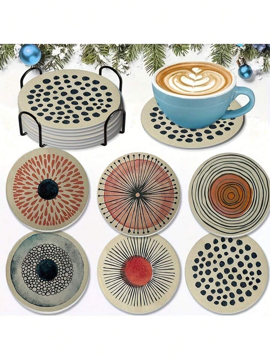 6 buc/set suporturi de pahare cu model retro cu buline, rezistente la căldură - ușor de curățat - potrivite pentru birou, dormitor, noptieră, scaun auto - se potrivesc căni, cești, pahare de diferite dimensiuni