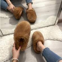 1 Paar Damen Einfarbige Flauschige Hausschuhe, elegant, süß, unisex, lässiger Stoff Plüsch für Zuhause, Büro, Party, Feiertage, Herbst/Winter - Braun - Übersicht 1