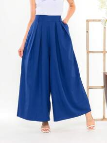 Women's Wide Leg High Waist Wide Leg Pants - Royal Blue - View 2