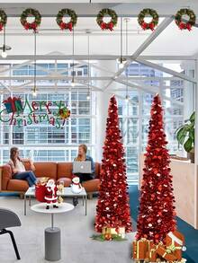 1 pieza Árbol de Navidad artificial de alambre metálico rojo expandible, árbol de Navidad de lápiz plegable decorado con lentejuelas, adecuado para decoración de árbol de Navidad (rojo oscuro) - Rojo - Ver 4