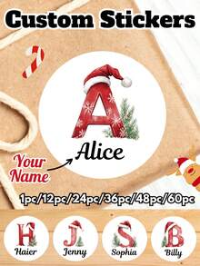 Customized Round Christmas Stickers, Customizable Text/Personalized Christmas Gift Name Stickers, Customized Santa Claus Special Delivery Sticker Labels, Customizable Santa Claus Gift Label Stickers, Customizable Text Christmas Gift Decoration Stickers - Multicolor (Christmas) - View 1