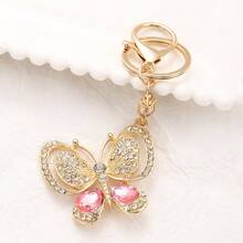 Llavero de coche con mariposa de strass, llavero de bolso de metal con diseño lindo, accesorio casual de aleación de zinc con mariposa estilo europeo y americano, regalo de Navidad y otoño