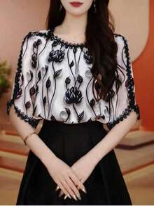 优雅花卉印花衬衫，高端时尚夏季款 - 彩色 - 查看 2