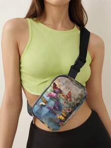 1-Piece Set, Stylish And Adjustable Butterfly Patterned Crossbody Bag, Neutral Sports Waist Bag, Suitable For Running