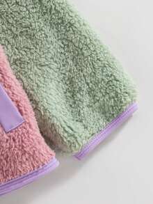 女童休闲拉链落肩撞色仿口袋设计羊毛夹克，秋冬