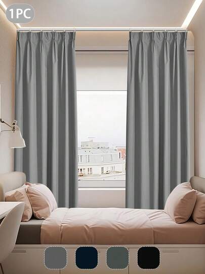 1pc Solid Color Classic Simple Polyester Blackout Curtain, Hook Design, Blackout & Sunshade, Suitable For Living Room, Bedroom, Study, Window & Room Decor, Lightweight 100% Polyester Solid Color Curtain, Black Lining Design, All Season Use, Suitable For Home & Daily Use